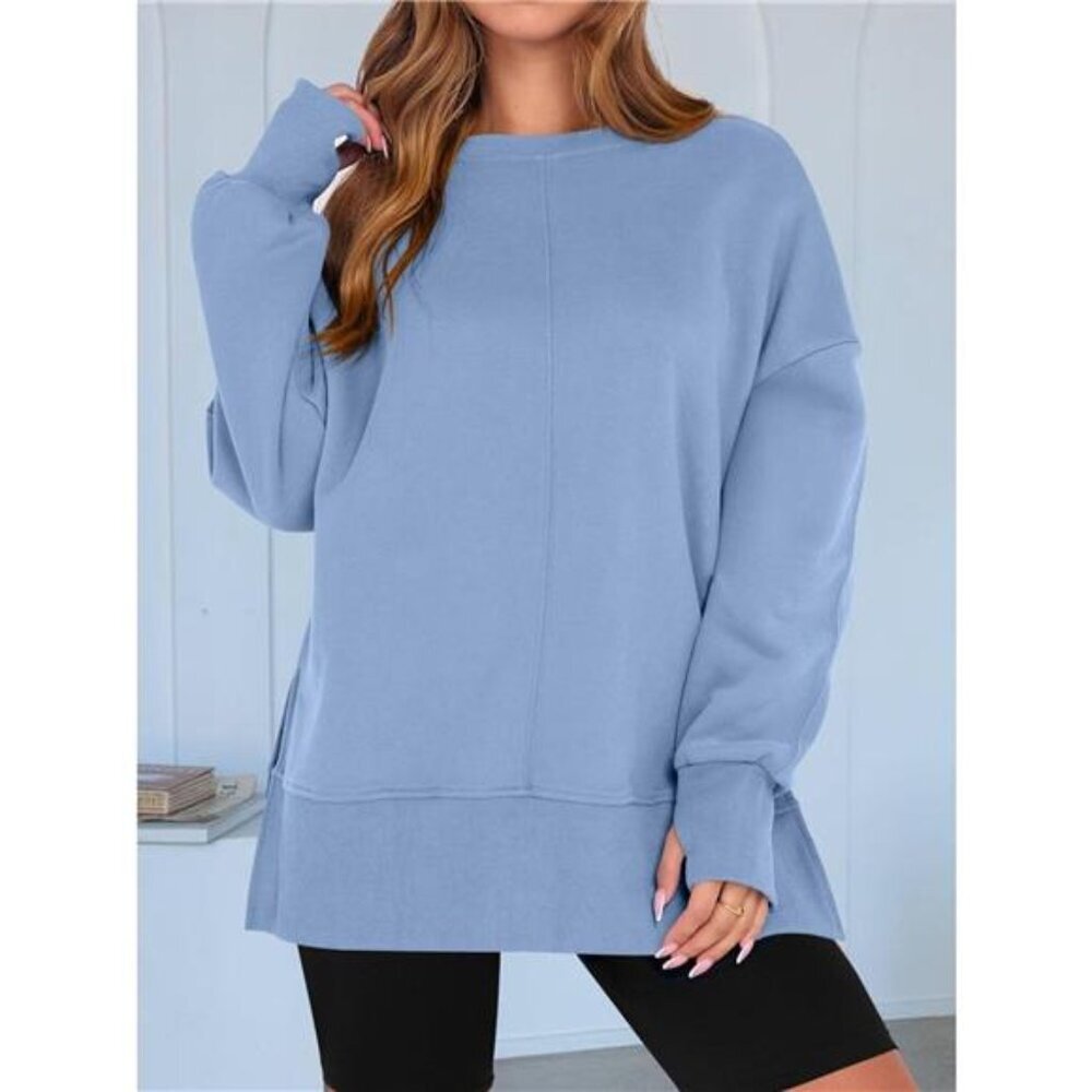 Side Slit Round Neck Long Sleeve Sweatshirt